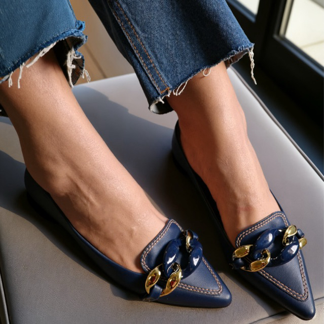 Sapatilha Mocassim Bico Fino Michelle Azul Marinho