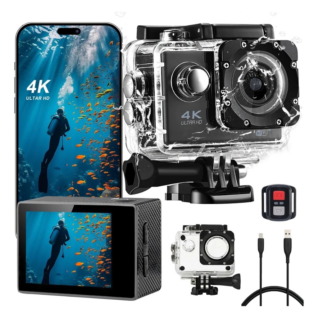 Camera Prova Dagua 4k Ação Sports Filmadora Wifi Full Hd