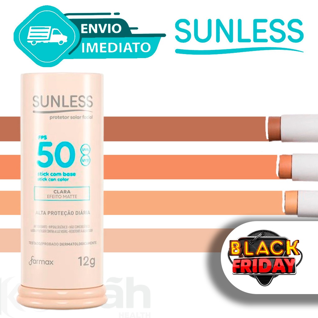 Protetor Solar Facial Com Base Stick em Bastão Efeito Matte 12g FPS 50 Sunless Envio Imediato
