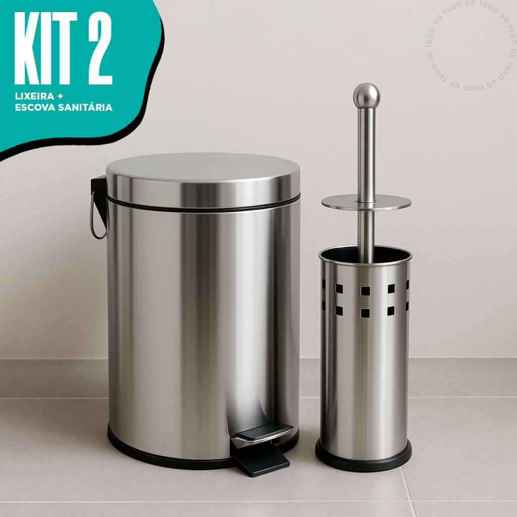 Kit Lixeira 5L Com Pedal  + Escova Sanitária Inox Para Limpeza