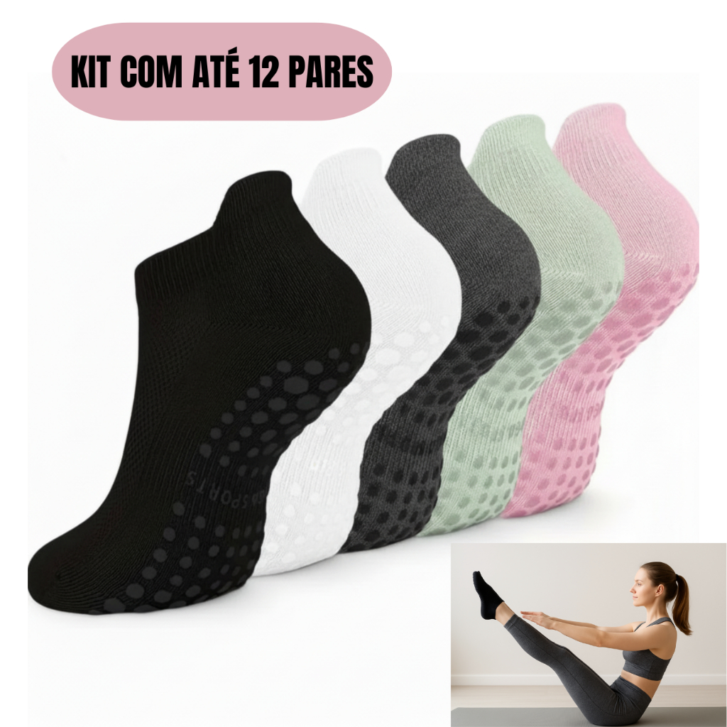Kit Pares de Meia feminina ou masculina Pilates,Yoga, Balé Antiderrapante Conforto e Estilo