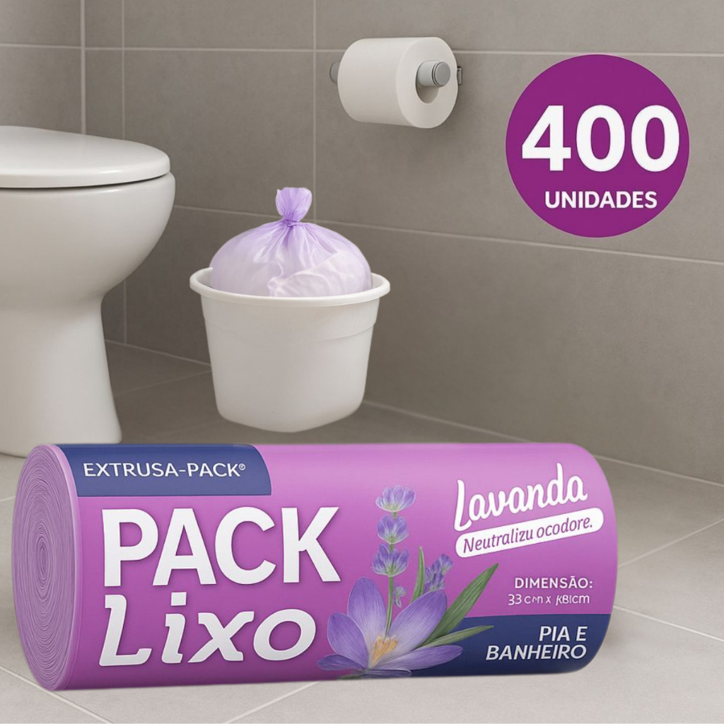 Saco de Lixo Lavanda Perfumado Anti Odor Pia e Banheiro 400 Unidades Reforçado Kit 1 3 6 ou 10