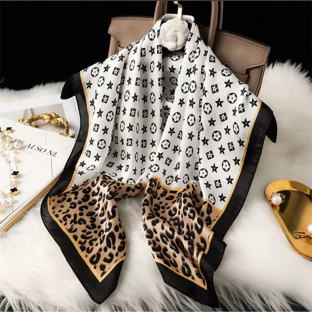 Lenço Feminino de Seda Pura 90x90cm Luxo Elegante Versátil Várias Formas de Uso