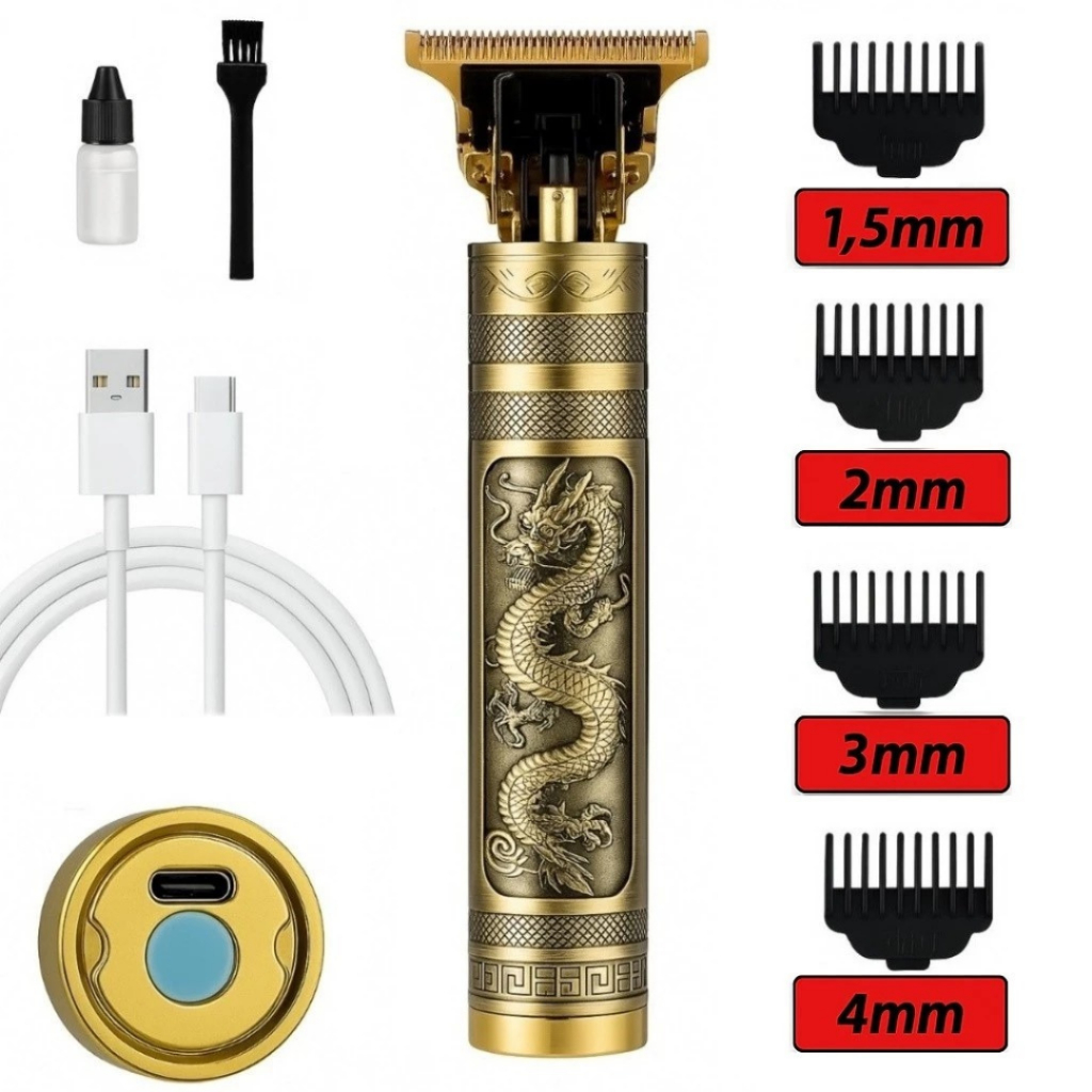 Máquina De Cortar Cabelo e Barba Barbeiro Acabamento Profissional Dragão Recarregável Portátil