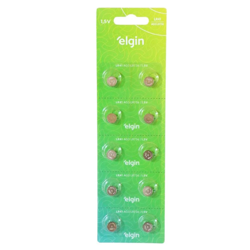 BATERIA ALCALINA LR41 CARTELA COM 10 ELGIN AG3 LR736