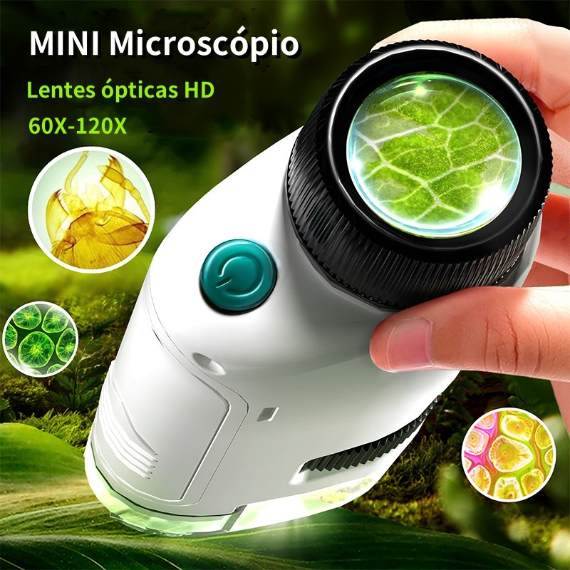 Microscópio De Mão Portátil Mini Led 60-120x Para Crianças Estudo Ambiente