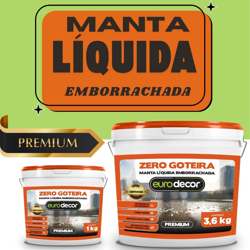 Manta Liquida Emborrachada Premium 1KG Ou 3.6KG Impermeabilizante Lajes Telhados Fachadas