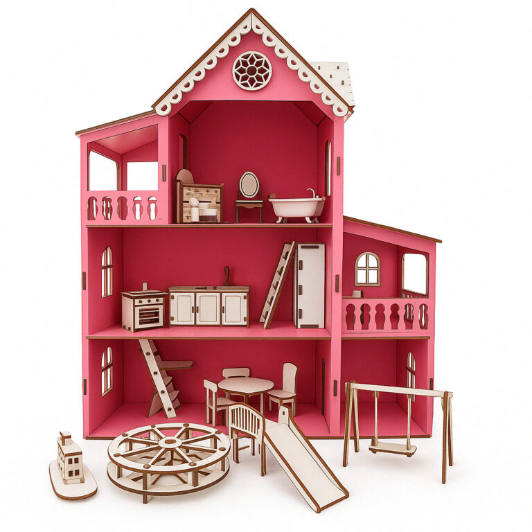 Casinha Boneca MDF 3 Andares Completa com Móveis 