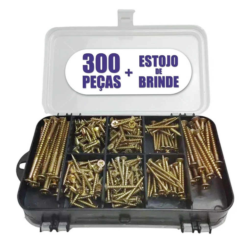 Kit 300 peças parafusos buchas estojo resistente para reparos em casa e trabalho