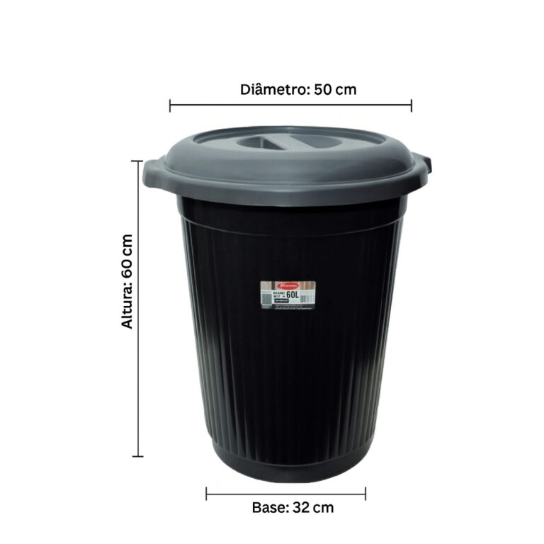 Cesto Lixeira Grande 60L com tampa  Robusta, Funci