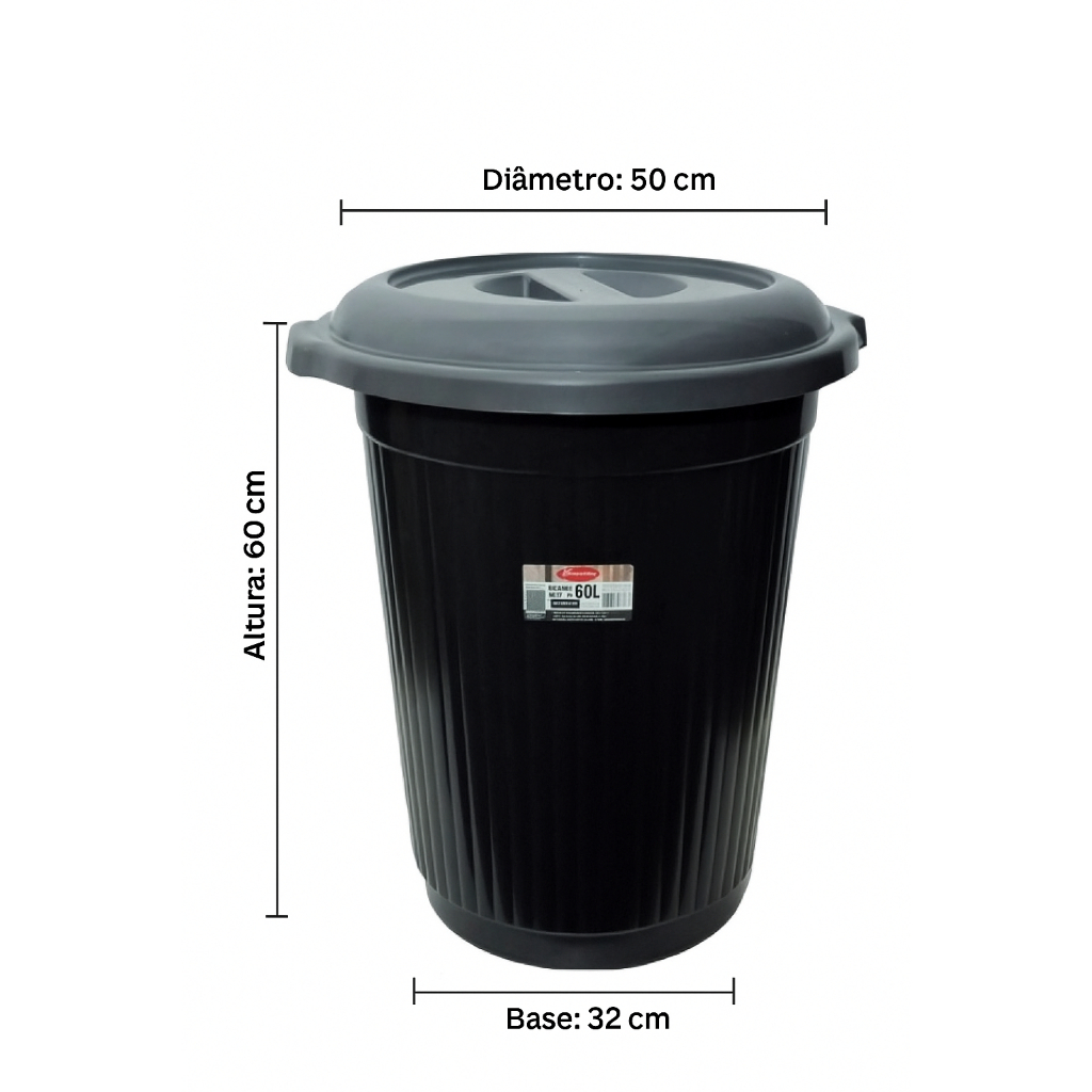 Cesto Lixeira Grande 60L com tampa  Robusta, Funcional e de Alta Qualidade
