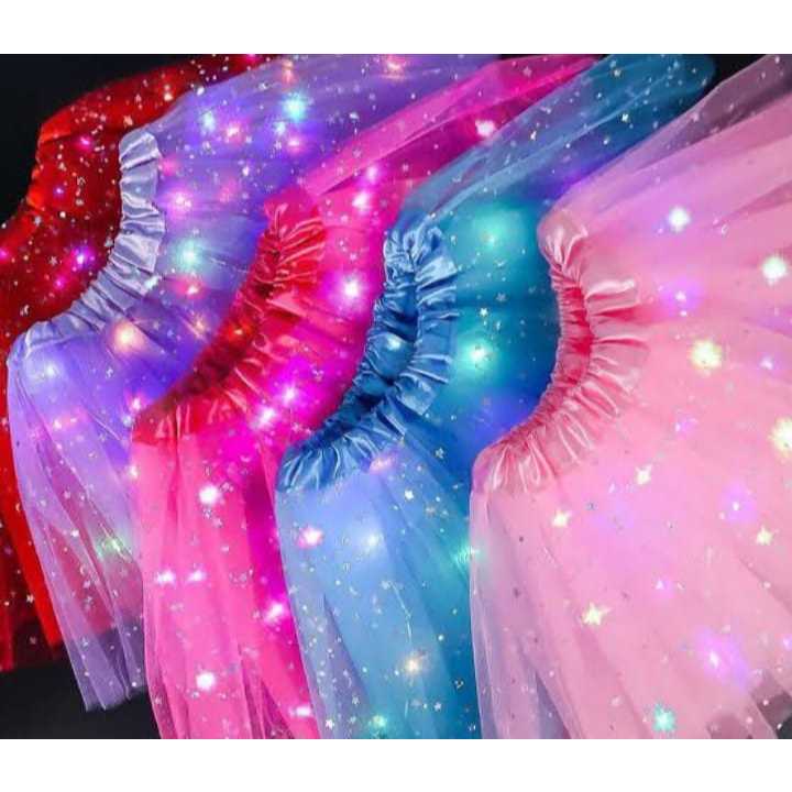 Saia de tule com led infantil 30 cm rosa pink prom