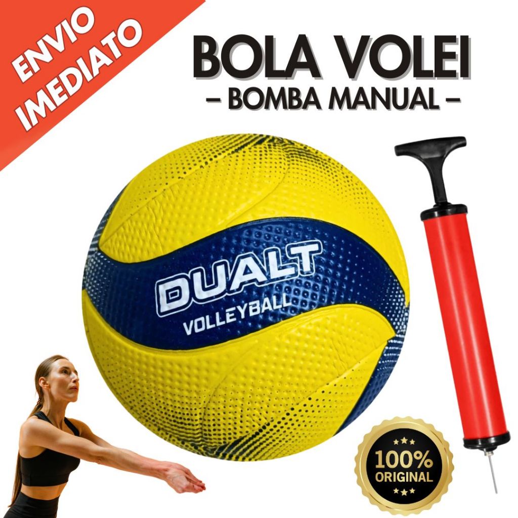 Bola de Volei Dualt VP200 SoftMax Microfibra Profissional Quadra Areia + Bomba Para Encher Bolas