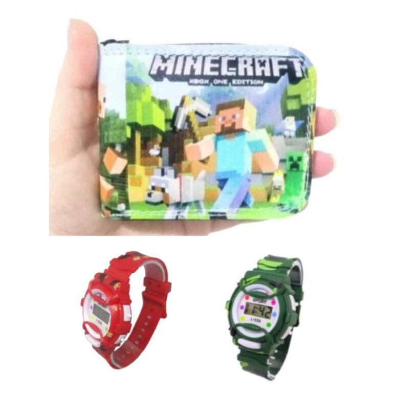 Carteira infantil Minecraft e relógio digital mas