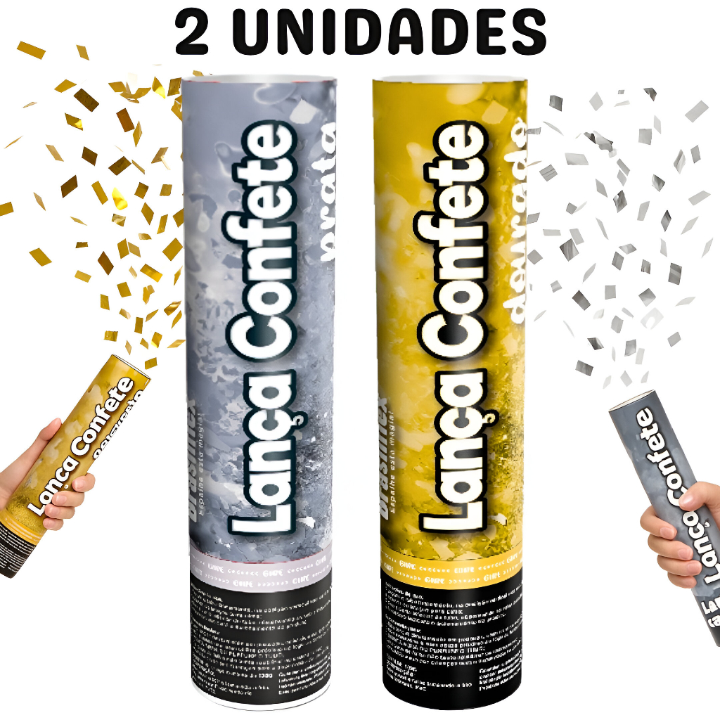 Lança Confete Prata Dourado 30cm Chuva de Prata Metalizado Para Festa, Casamento, Formatura Ou Chá R