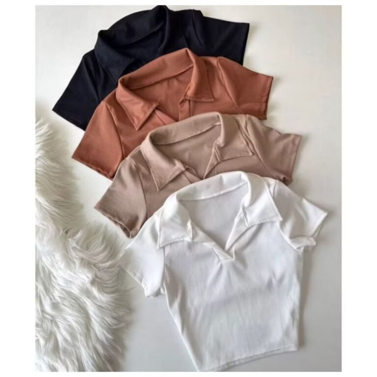 Blusa Cropped Gola Polo Ribana Canelada Premium