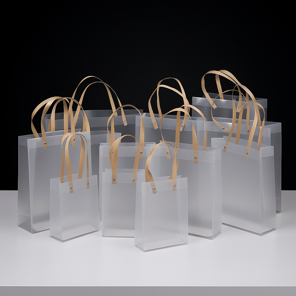 Kit 12 Sacolas de Plástico Transparente Fosco para presentes decoração lembrancinha