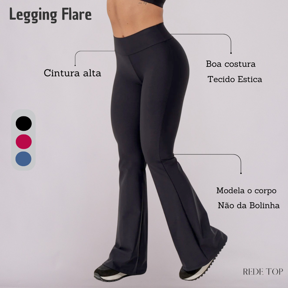 Calça Legging Bailarina Flare Peluciada Wide Leg Cós Alto e Zero Transparência Suplex