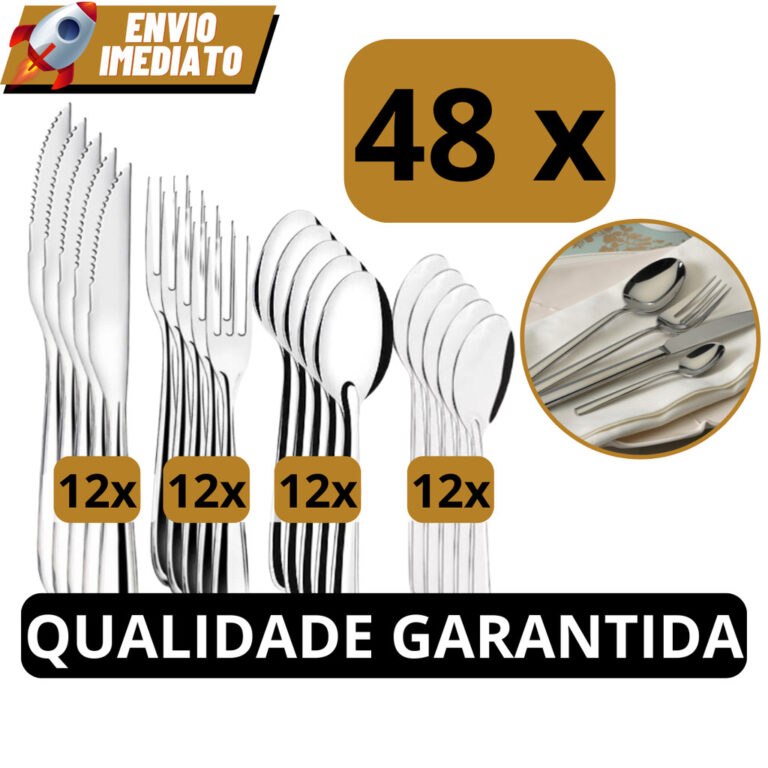 Jogo de Talheres 48 peças Aço Inox 12 Facas 12 G