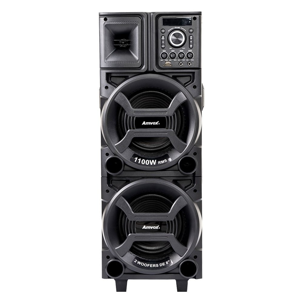 Caixa de Som Amplificada ACA 1101 Black Duplo 8 | AUX/USB/CARD, Bluetooth, Preto, 1100W RMS