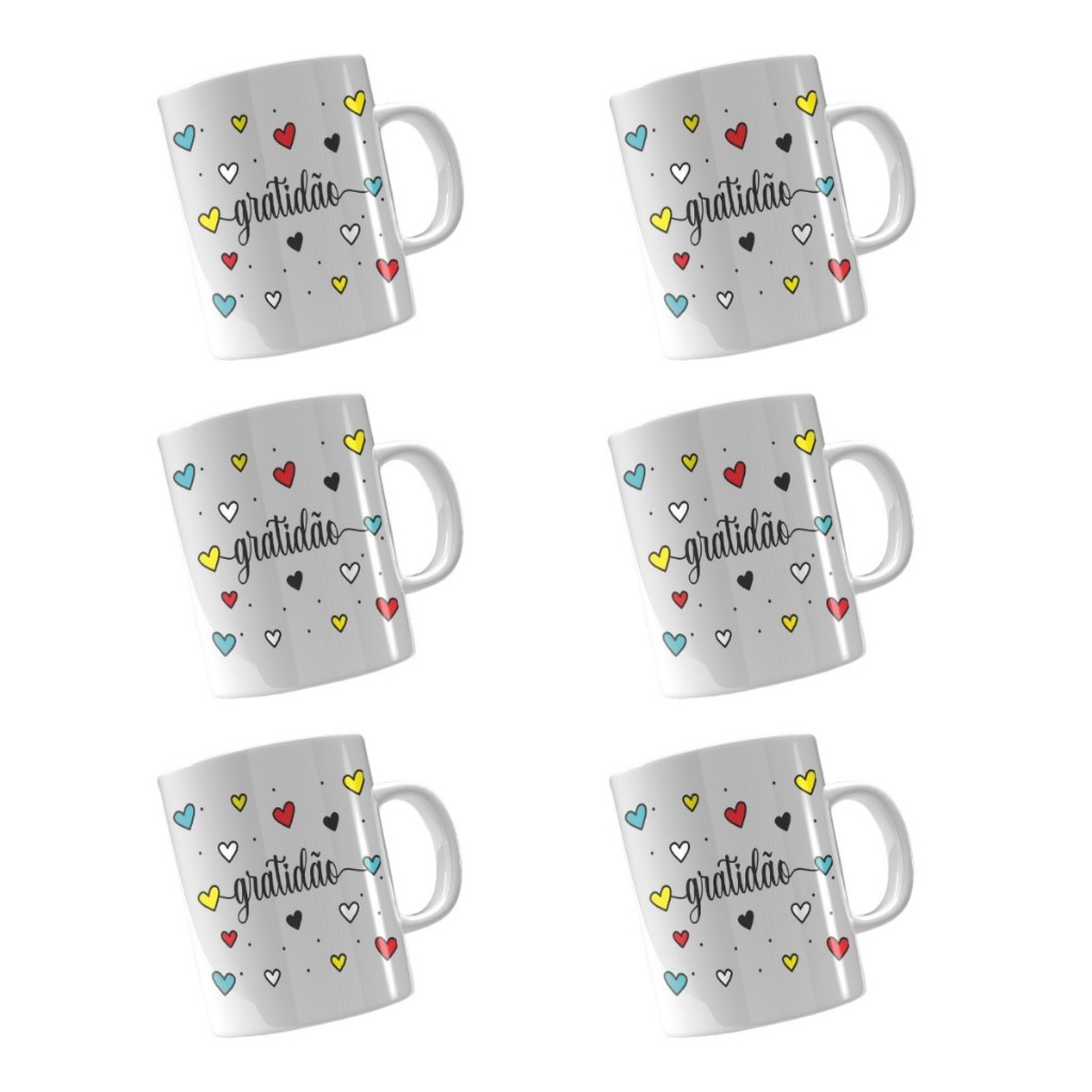 Kit 20 Canecas de Porcelana 120ml – Tema Gratidão – Inspirador