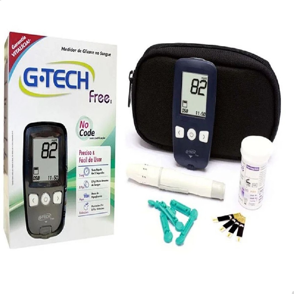 Kit Medidor Glicose 10 Tiras 10 Lancetas Caneta G-Tech – Free