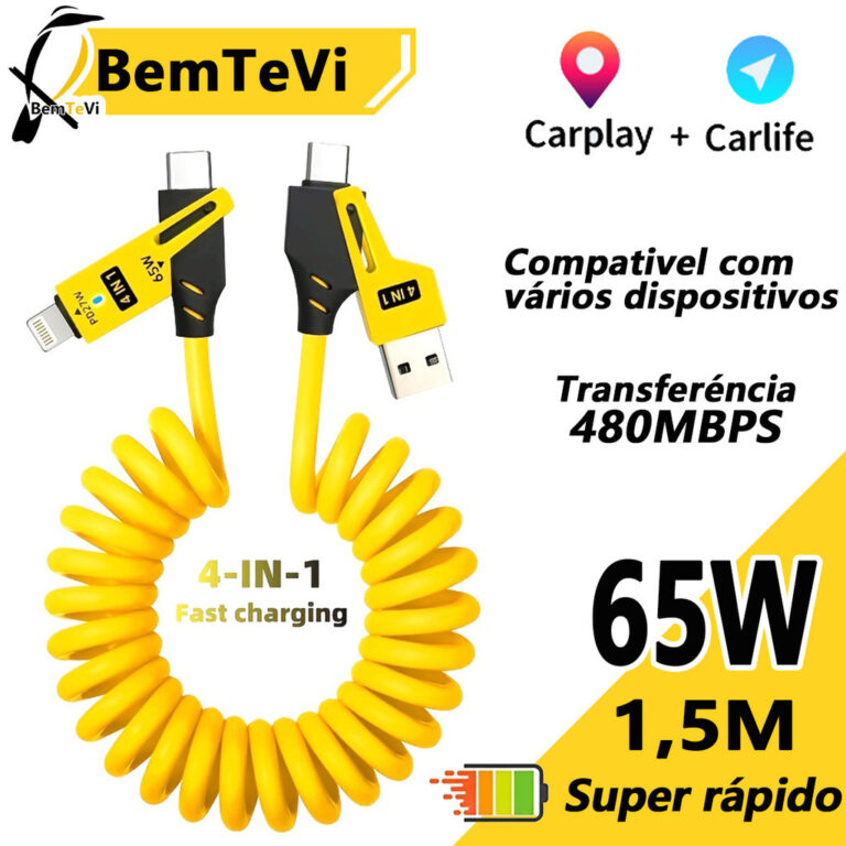 Cabo de caro Carplay 4 Em 1 USB/Tipo C Cabo De iPh