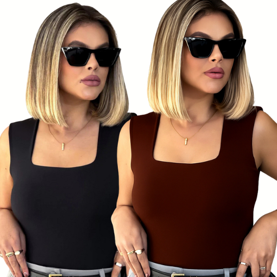 kit 2 Blusa Regata Quadrado Básica Feminina Moda 