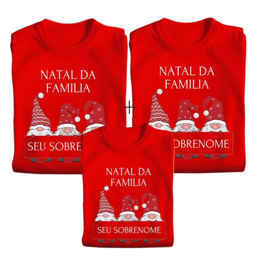Kit 3 ou mais Camisetas Personalizadas Natal da Família Sobrenome Merry Christmas Festa Fim de ano