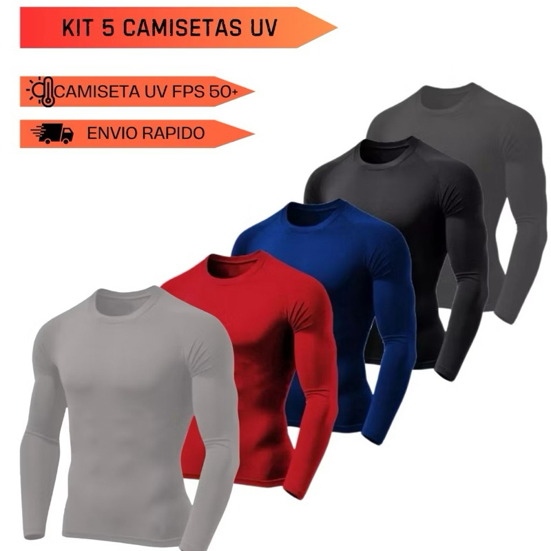 Kit 5 Camiseta UV Proteção Solar Uv50 Segunda Pele Praia Verão Lançamento Cores Sortidas