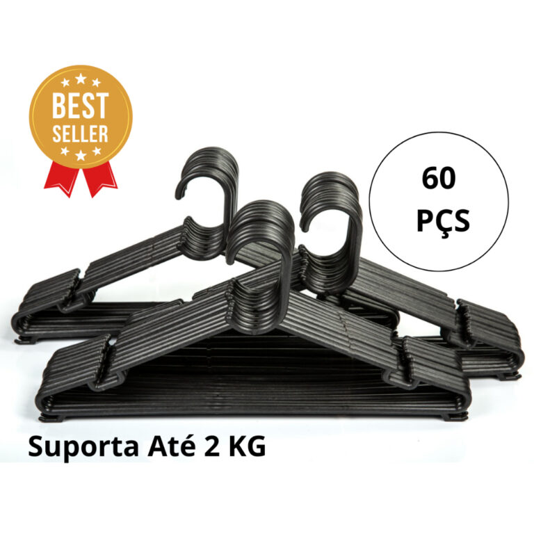 Kit 60 Cabides Redondos Preto Adulto Envio Imediat