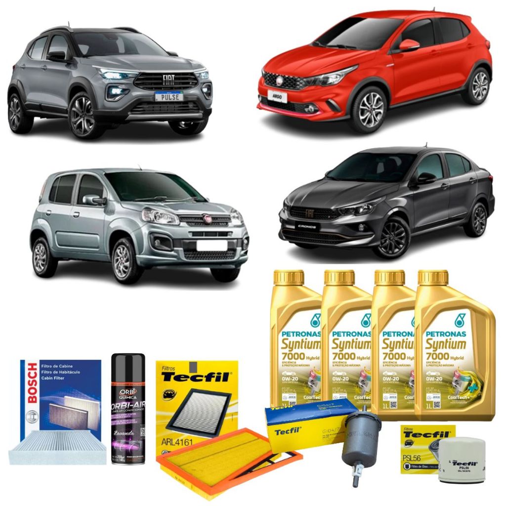 Kit Troca De Oleo E Filtros Fiat Argo Cronos Uno Strada Pulse 1.3 4 Cilindros Firefly 0w20 Sintético