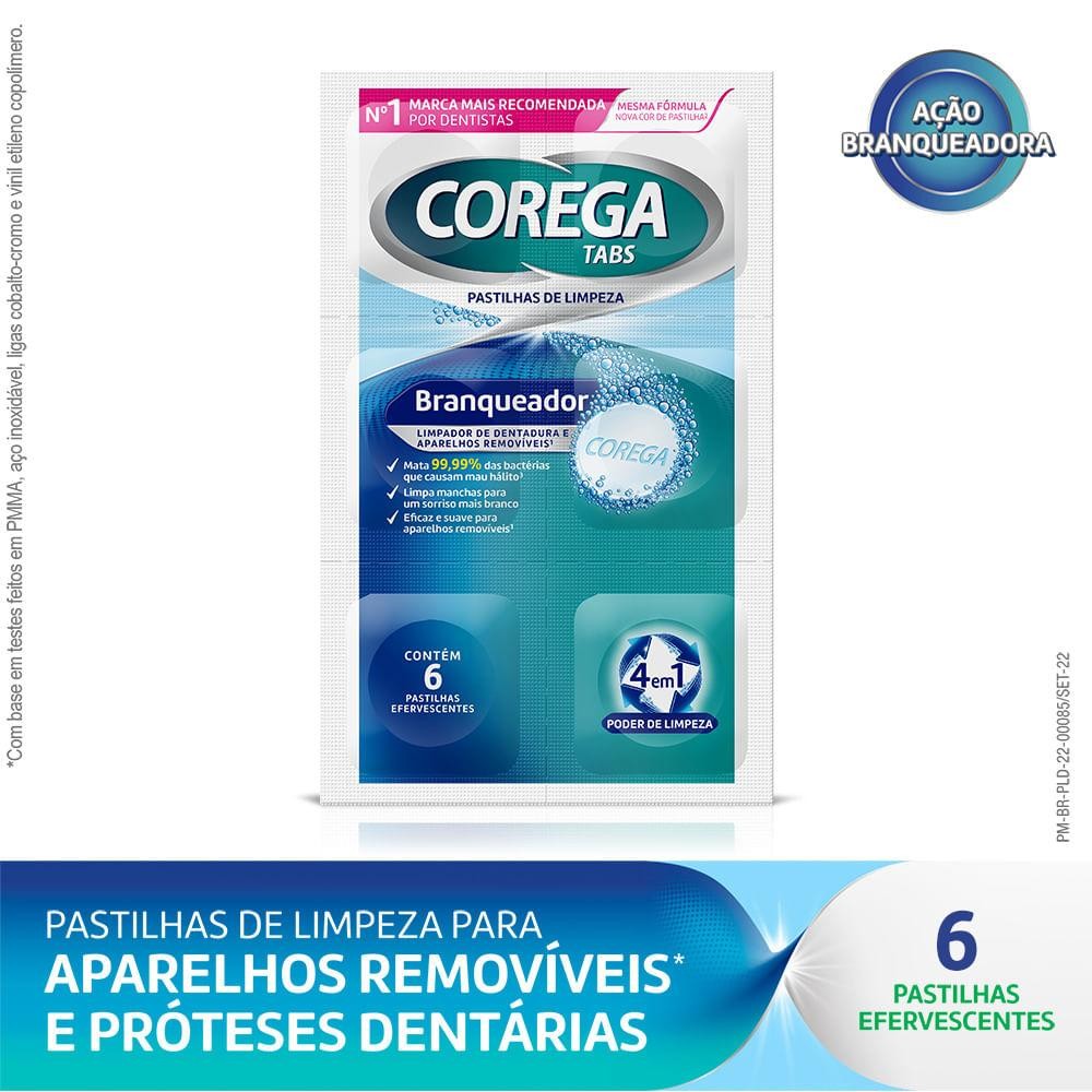 Corega Tabs Limpador De Dentadura 6 Pastilhas Branqueador