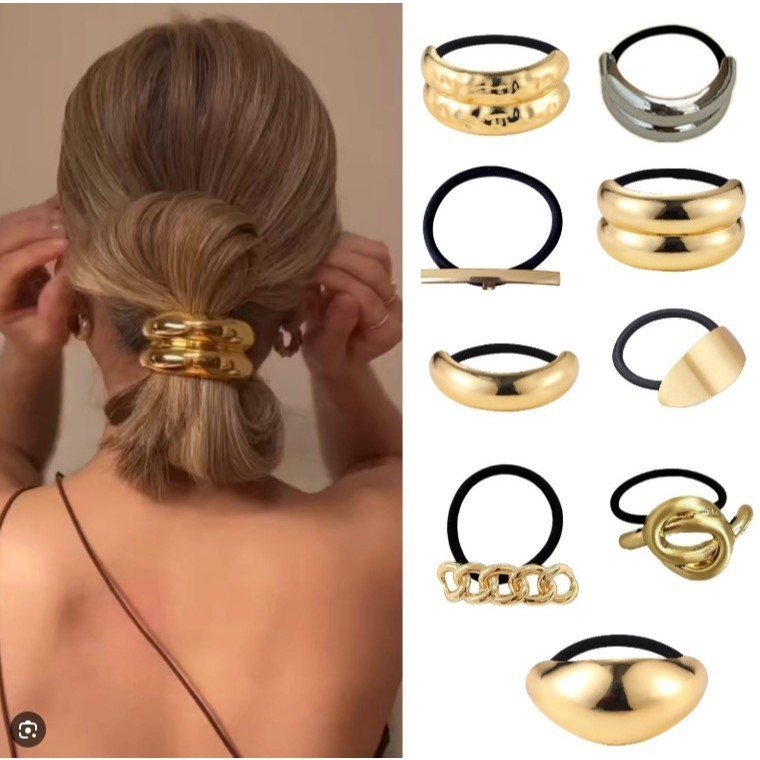 ANA1108 Elástico para Cabelo Metal Dourado/Prata 