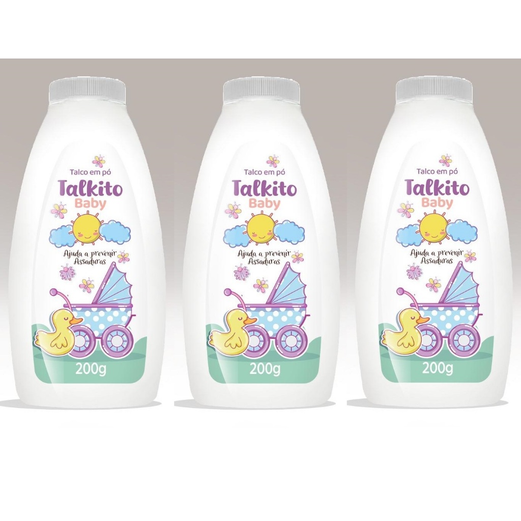 Kit 3un Talco em Pó Talkito Baby Premium 200gr Cada