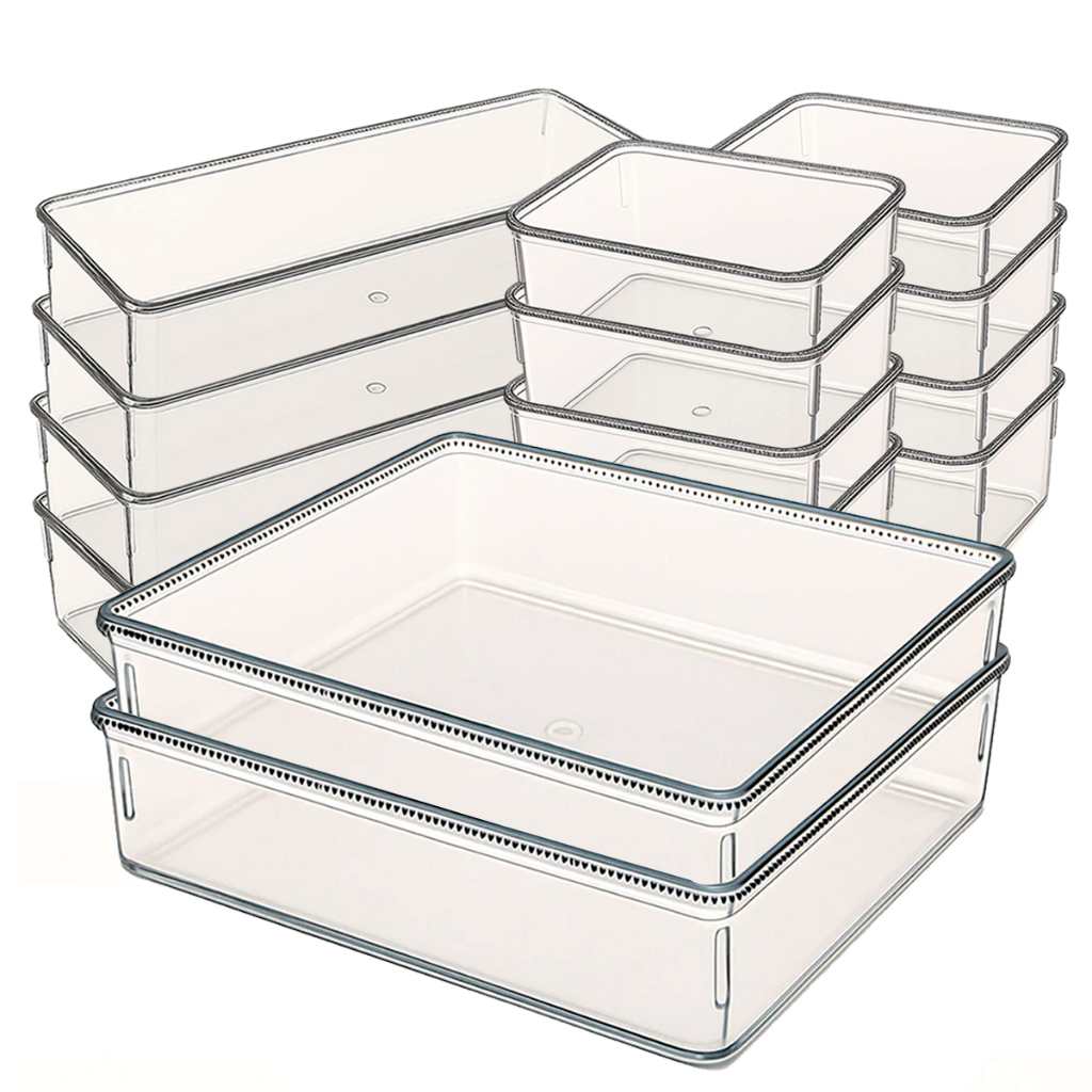 Kit 14 Organizadoras em Acrílico Transparente Multiuso para Casa e Escritório
