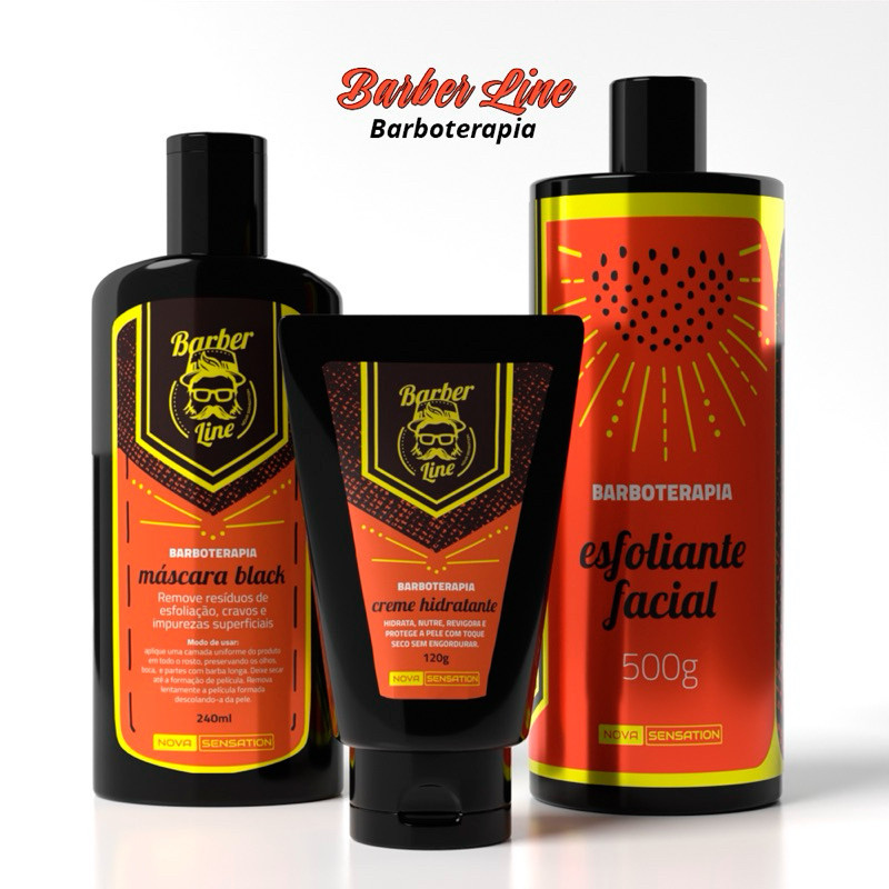 Kit Limpeza Facial Barber Line Esfoliante Mascara Black Hidratante Pele Unissex