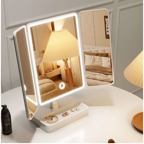 Espelho de Maquiagem de Mesa LED Três Lados Dobr�