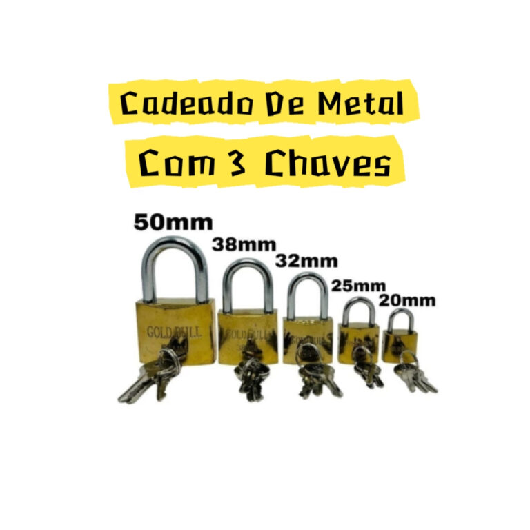 01 Unidade De Cadeado Com 3 Chaves Diversos Tamanh