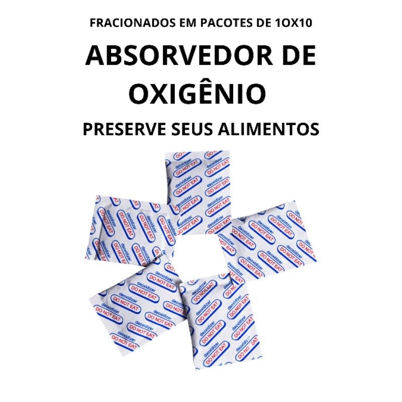 Absorvedor de oxigênio para alimentos 300cc 20 unidades fracionados de 5×5