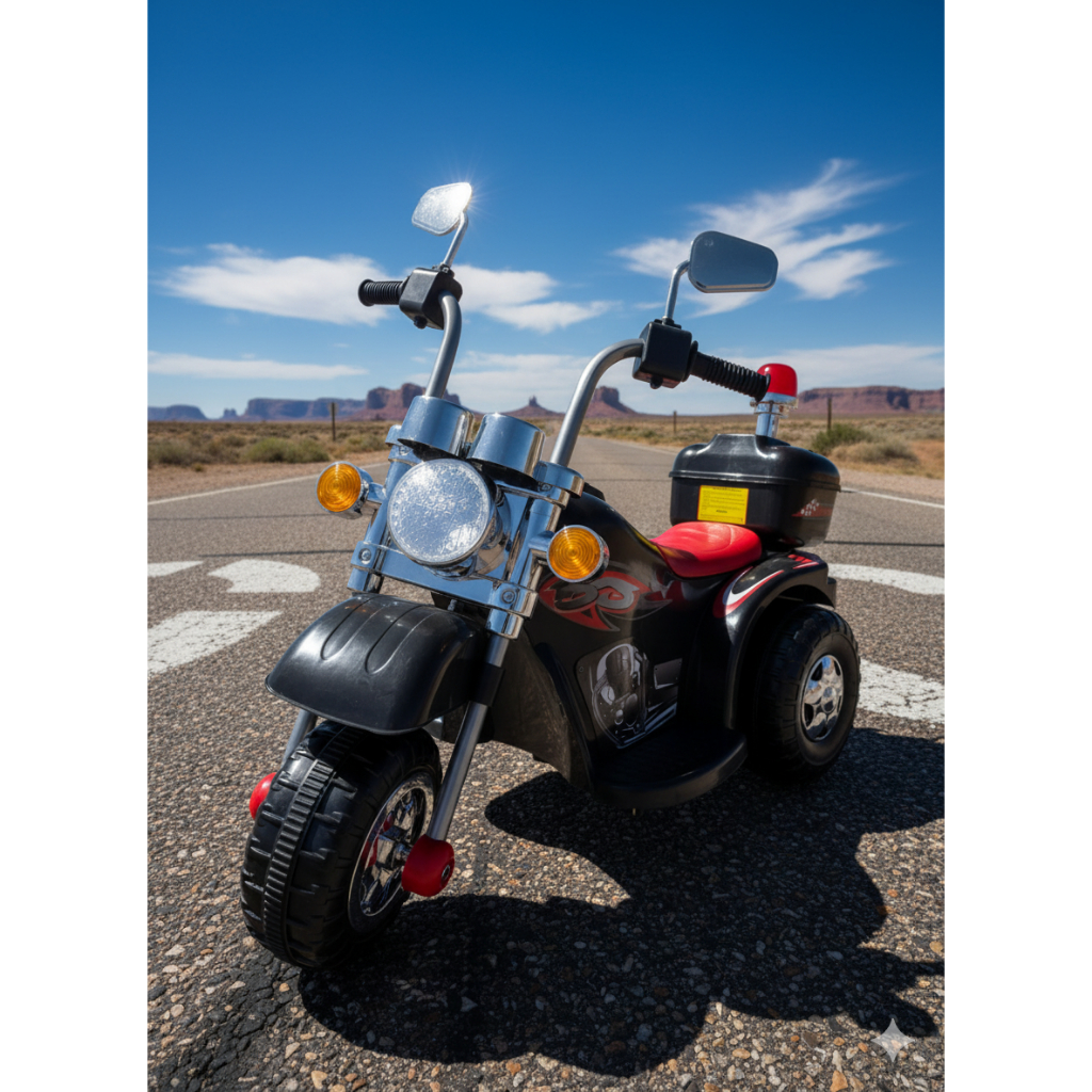 Moto Motinha Elétrica Infantil Com Som, Luz, Sirene e Retrovisor de Polícia e Baú Brinq Kids