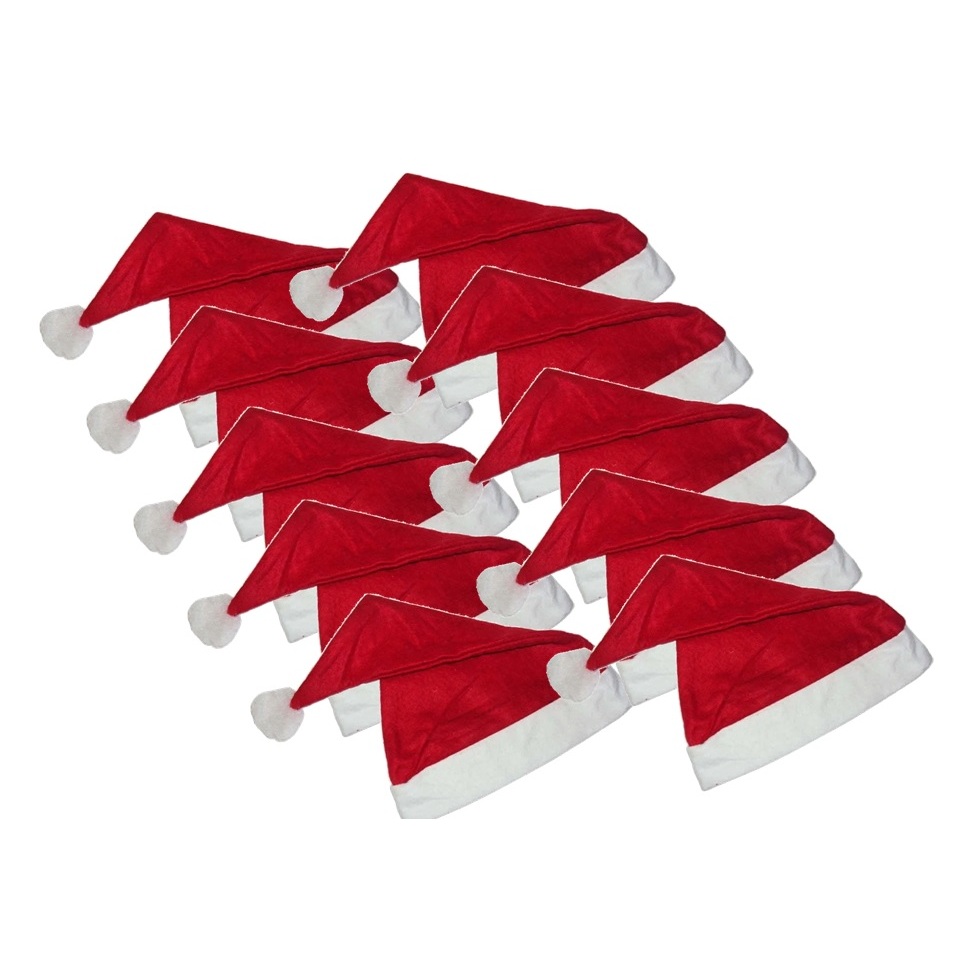 Kit 10 Gorro de Natal Touca Papai Noel Tradicional Vermelho