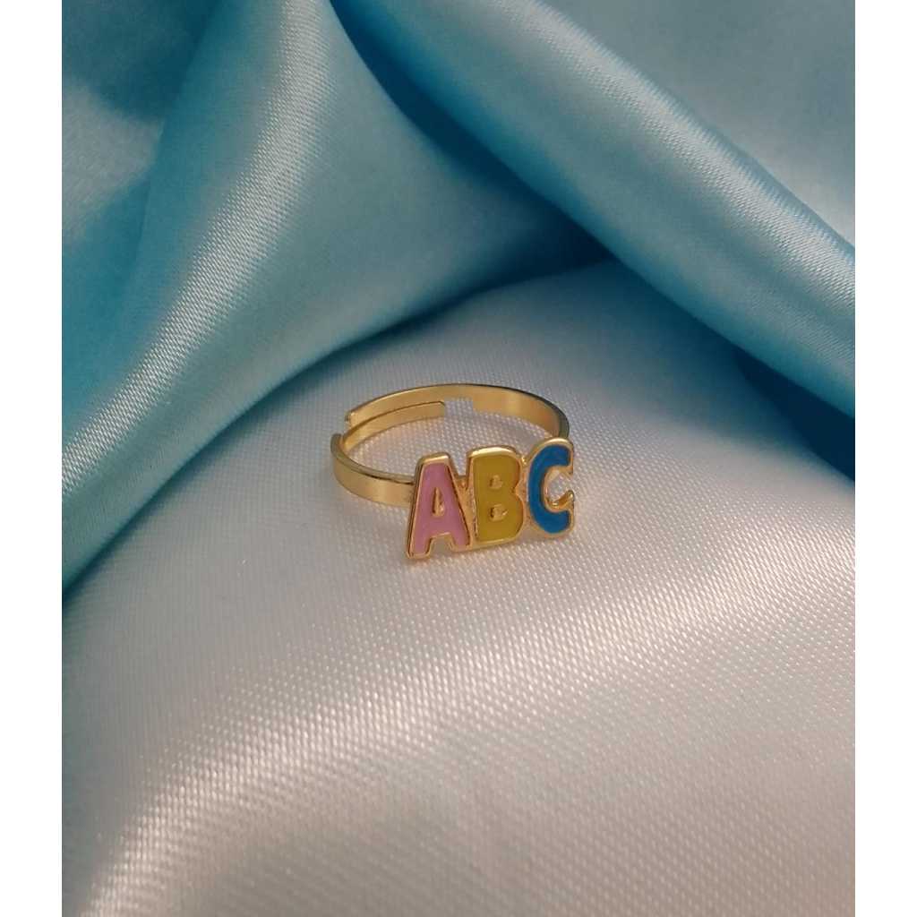 Anel Abc Colorido Regulavel Banhado A Ouro Infantil