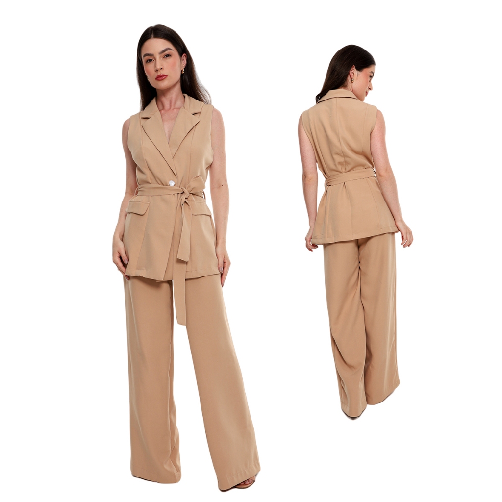 Conjunto Calça Pantalona social e Blazer colete feminino .HBD-CON-049