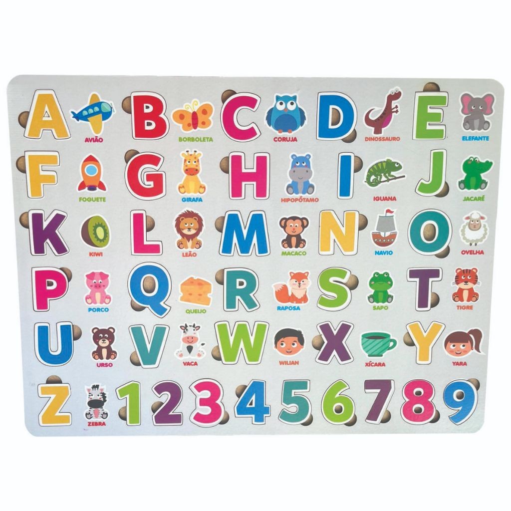 Alfabeto Gigante Encaixe Números, Letras Ilustrado em MDF 2X1