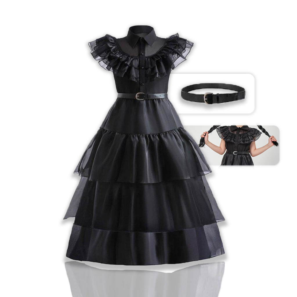 Vestido Wandinha Fantasia Infantil Festa Halloween Carnaval Dia Das Bruxas