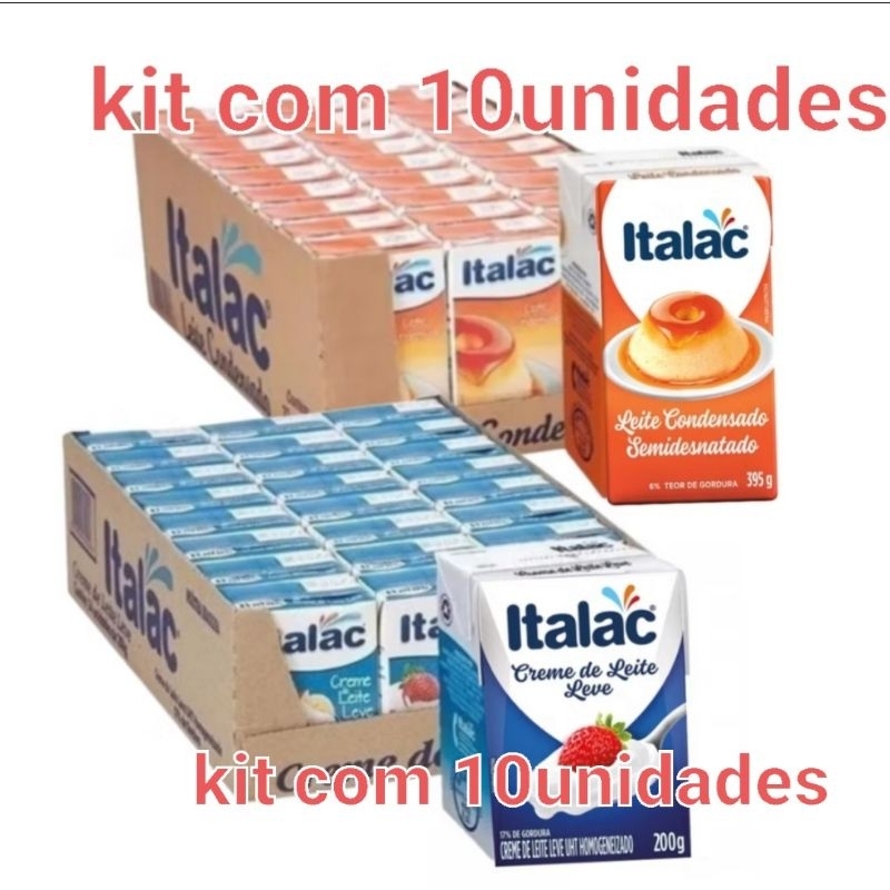 kit com 20unidades 10unidades de leite condensado 395g   e  10unidades Creme de leite italac 200g