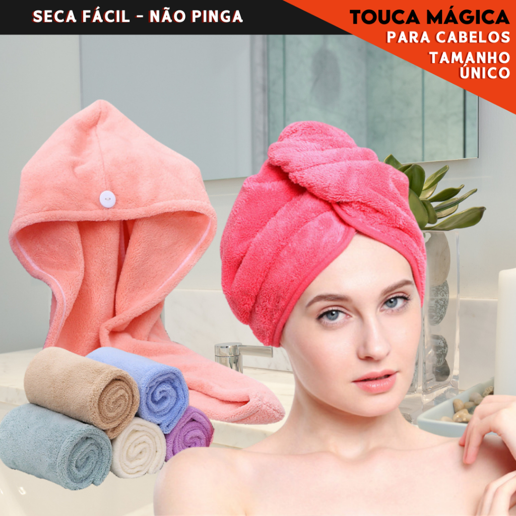 Kit 3 Toalha Mágica de Microfibra Secagem Rápida e Antigotejamento para Cabelos Longos Feminina
