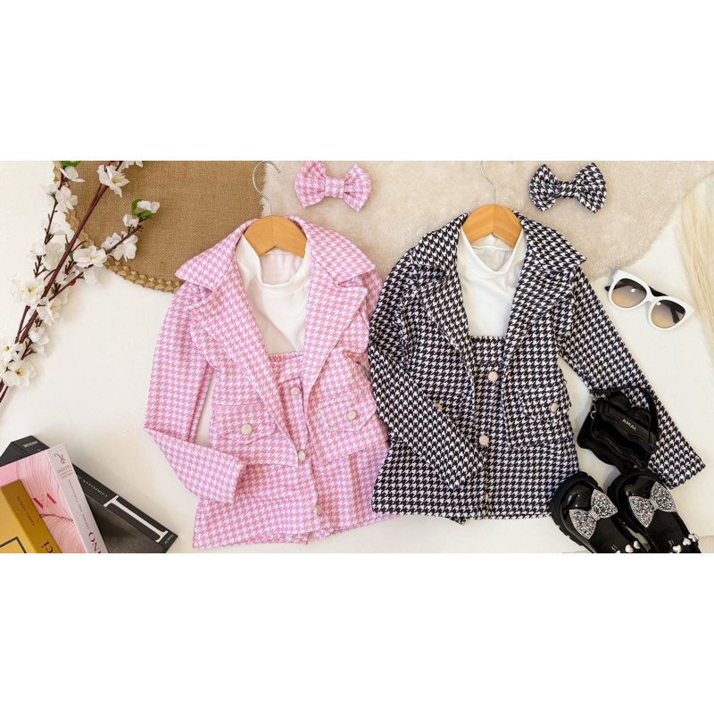 conjunto 3 peças blusa, short saia e blazer infantil menina tamanhos 2,4,6,8 anos