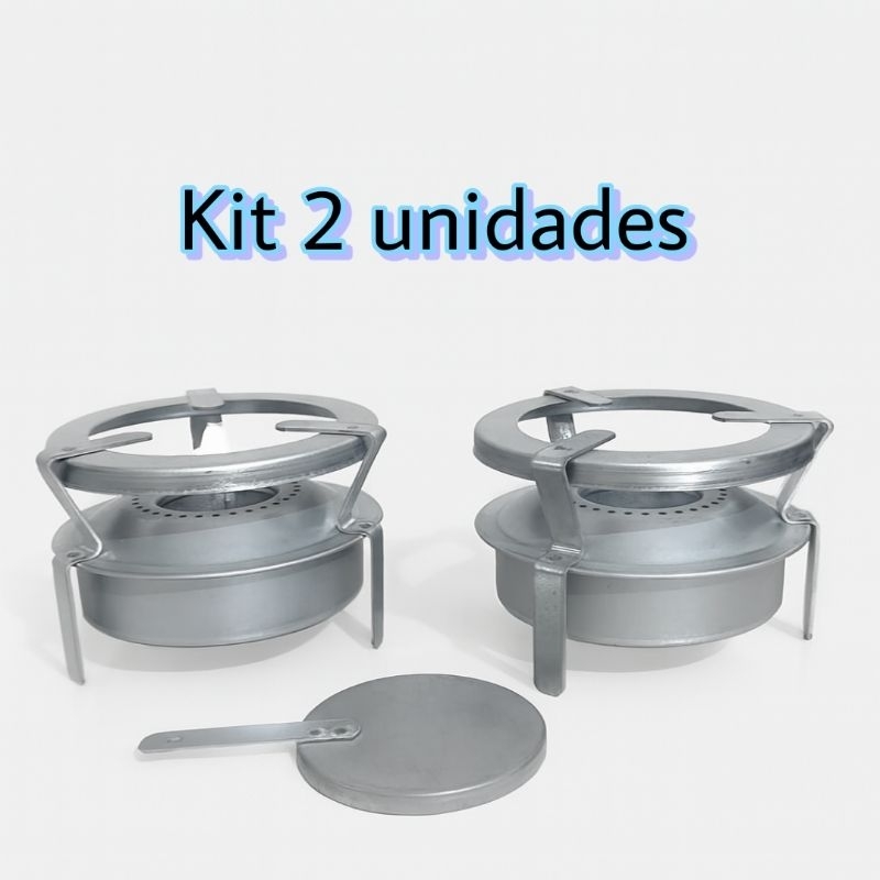 Kit 2 fogareiros espiriteira fogão portátil a álcool sem pintura para camping, caminhoneiro, pesca s